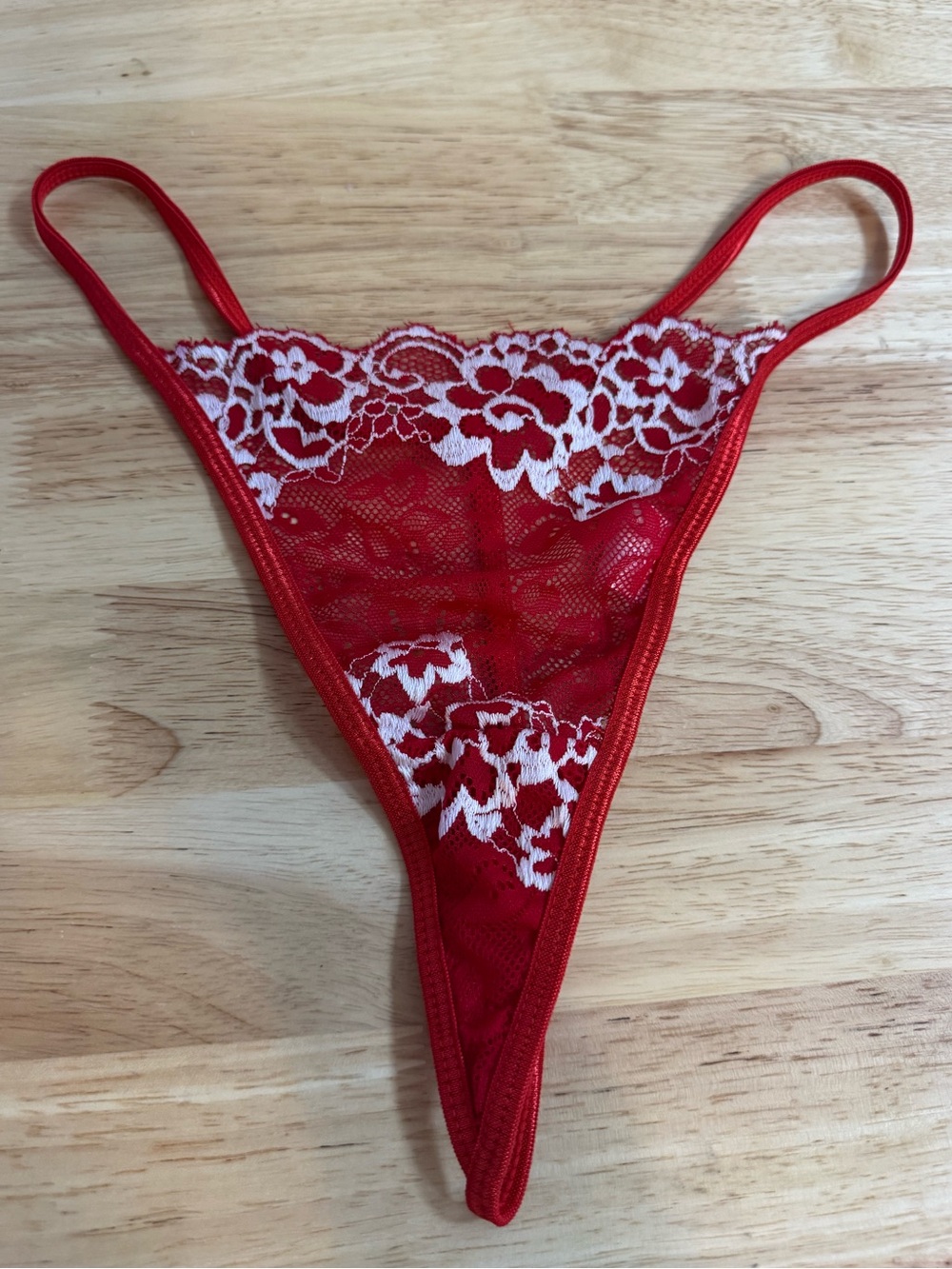 Vibrant Red G String White Lace